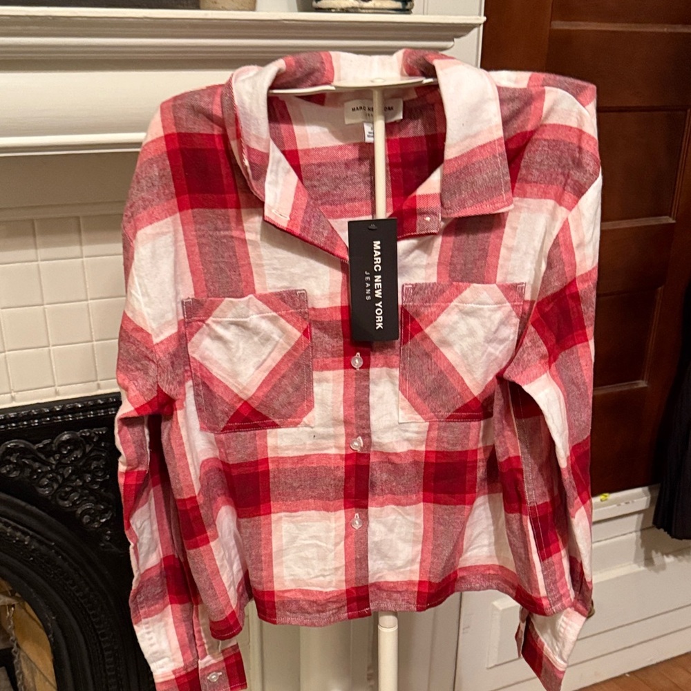 Marc New York‎ Red and White Plaid cropped flannel-NWT.